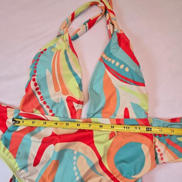 JESSICA SIMPSON Women's Plunge Neck One Piece Swimsuit Sz: S Multi Color - Picture 12 of 12